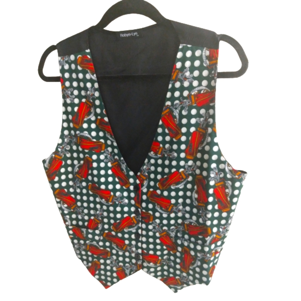 Novelty Vest Sleeveless Golf Print Womens  Size 42/XL Button-up Halloween